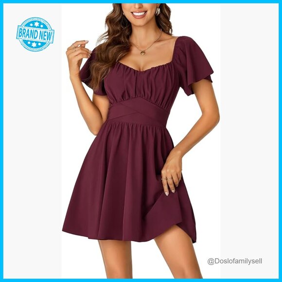 Tie Back Square Neck Wrap Ruffle Mini Dress Elegant Chic Casual Party Wear